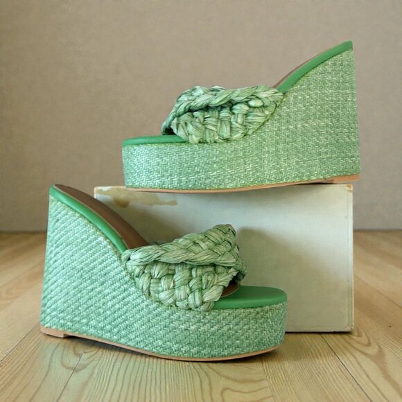 LEMONADE Green Platform Braided Wedges Sandals Size 9 - Picture 2 of 11